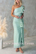 Margovil One Shoulder Slit Ruffle Mesh Maxi Dress