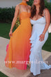 Ruched Back Lace-up Gradient Pleated Maxi Cami Dress