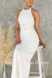 Halter Sleeveless Back Slit Waisted Maxi Dress