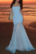 Margovil Strapless Mesh Splice Bodycon Maxi Dress