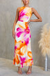 Sleeveless Open Back Waisted Floral Print Maxi Dress