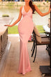 Margovil V Neck Back Tie Bow Cut Out Satin Maxi Dress