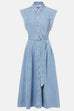 Collared Cap Sleeves Button Down Denim Midi Dress
