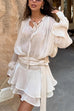 Margovil Long Sleeves Lace-up Tie Waist Ruffle Mini Dress
