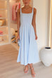 Square Neck Waisted Swing Midi Cami Dress