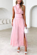 Mockneck Sleeveless Cut Out Waist Slit Maxi Dress