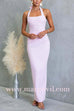 Halter Back Slit Ruched Waist Bodycon Maxi Dress