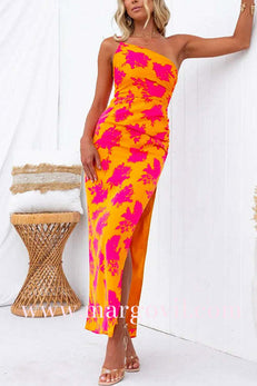Margovil One Shoulder Side Split Printed Cami Maxi Dress