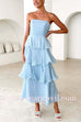 Margovil Strapless Empire Waist Ruffle Layered Maxi Dress