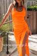 Margovil Side Drawstring Split Bodycon Tank Dress