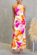 Sleeveless Open Back Waisted Floral Print Maxi Dress