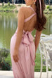 Margovil V Neck Back Tie Bow Cut Out Satin Maxi Dress