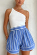 Margovil Striped Long Sleeves Curve Hem Shirt and High Rise Shorts Set