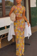 Margovil Lace Floral Print Short Sleeves Crop Top and Bodycon Maxi Skirt Set