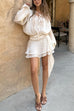 Margovil Long Sleeves Lace-up Tie Waist Ruffle Mini Dress