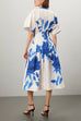 Short Sleeves Button Down Waisted Print Midi Dress