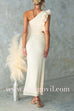 Ruffle Slant Shoulder Cut Out Waist Bodycon Maxi Dress