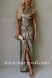 Halter Open Back Twist Front Slit Metallic Maxi Dress