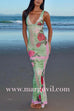 Margovil V Neck Sleeveless Rose Print Bodycon Maxi Dress