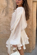 Margovil Long Sleeves Lace-up Tie Waist Ruffle Mini Dress