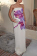 Margovil Elegant Strapless Floral Print Maxi Dress