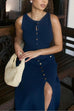 Margovil Sleeveless Button Down Slit Ribbed Knit Maxi Dress