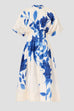 Short Sleeves Button Down Waisted Print Midi Dress