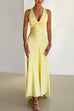 Margovil V Neck Back Tie Bow Cut Out Satin Maxi Dress