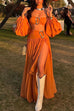 Margovil Ruched Waist High Slit Flowy Maxi Skirt