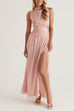 Mockneck Sleeveless Cut Out Waist Slit Maxi Dress
