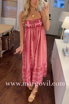 Margovil Crochet Top Printed Flowy Ruffle Maxi Cami Dress