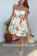 Margovil Spaghetti Strap Unique Print Bubble Mini Dress