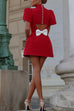 Margovil Mockneck Petal Sleeves Bow Knot Cut Out Mini Dress