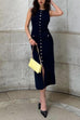 Margovil Sleeveless Button Down Slit Ribbed Knit Maxi Dress