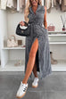 Margovil Sleeveless Button Down Tie Waist Pocketed Denim Midi Dress