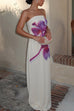 Margovil Elegant Strapless Floral Print Maxi Dress