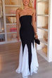 Strapless Color Block Bodycon Flare Maxi Dress