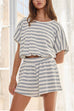 Margovil Striped Short Sleeves Crop Top and Elastic Waist Pocketed Shorts Set