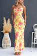Spaghetti Strap Lace-up Floral Print Maxi Dress