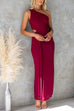 One Shoulder Cut Out Waist Drape Front Maxi Dress