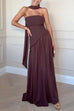 Margovil Strapless Back Lace-up High Slit Splice Maxi Dress