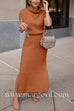 Cowl Neck Waisted Side Slit Midi Sweater Dress