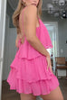 Spaghetti Strap Backless Ruffle Layered Mini Dress