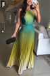 Margovil Sleeveless Cut Out Back Lace-up Gradient Pleated Maxi Dress