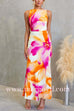 Sleeveless Open Back Waisted Floral Print Maxi Dress