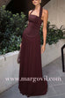 Margovil Halter Corset Pleated Splice Maxi Dress