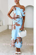 Off Shoulder Waisted Print Maxi Dress