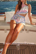 Halter Tie Back Scarf Top and Elastic Waist Shorts Printed Set