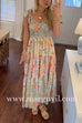 Margovil V Neck Bow Shoulder Tiered Floral Print Maxi Dress
