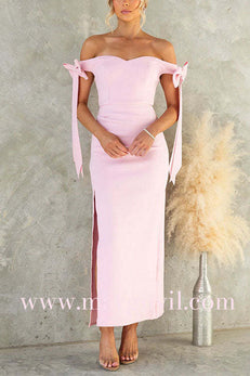 Off Should Bow Knot Slit Maxi Party Dress